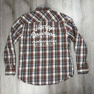 Harley-Davidson Men's Patch Plaid Long Sleeve Button-Down Shirt Back Print Large
